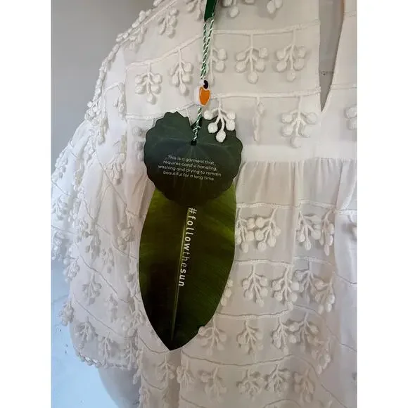 NWT FARM Rio Ivory off White Embroidered Fringe Short Sleeve Size M - Picture 7 of 9